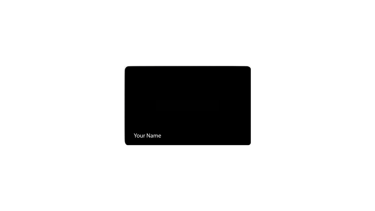 Front-on view of a matte black metal NFC business card featuring clean engraved text that reads “Your Name” to represent personalized name engraving. Tap-to-share NFC card for networking, portfolio sharing, and contact info exchange with smartphones. Premium metal design ideal for professionals, freelancers, creators, and students seeking a modern business card alternative.