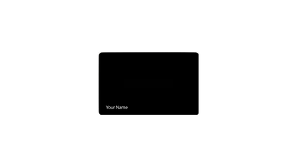Front-on view of a matte black metal NFC business card featuring clean engraved text that reads “Your Name” to represent personalized name engraving. Tap-to-share NFC card for networking, portfolio sharing, and contact info exchange with smartphones. Premium metal design ideal for professionals, freelancers, creators, and students seeking a modern business card alternative.